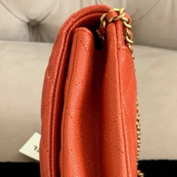 Chanel CC Classic Quilted Leather Flap Shoulder Bag Clutch Orange Gold Shine NIB - Picture 3 of 16